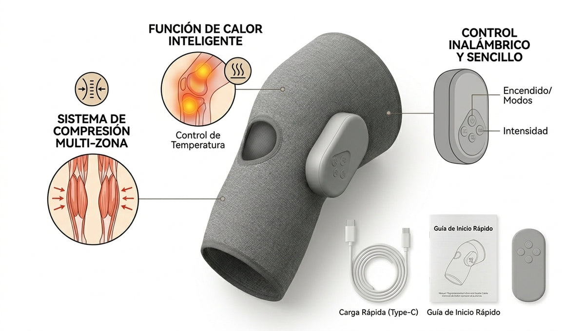Masajeador Térmico Inteligente de Piernas y Rodillas - Recargable e Inalámbrico